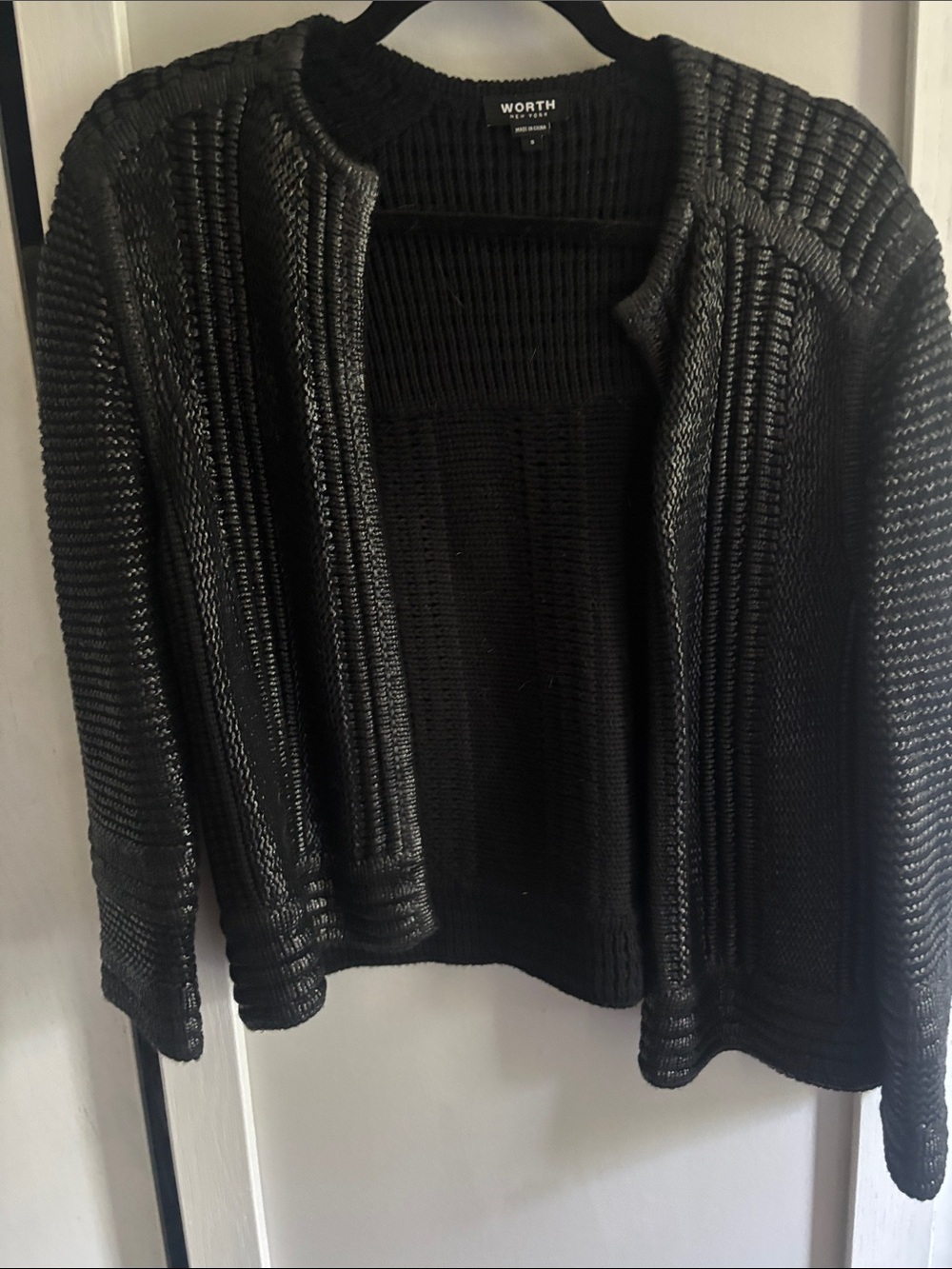 WORTH Black Open-Front Ribbed Cardigan